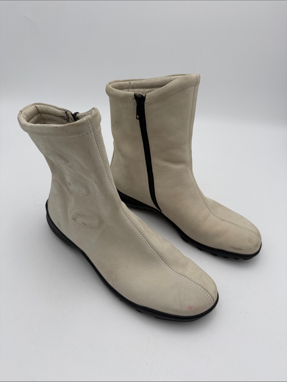 Ecco Cream Zip Mid-Calf women  latex Boots 38 wool lining casual office outdoor